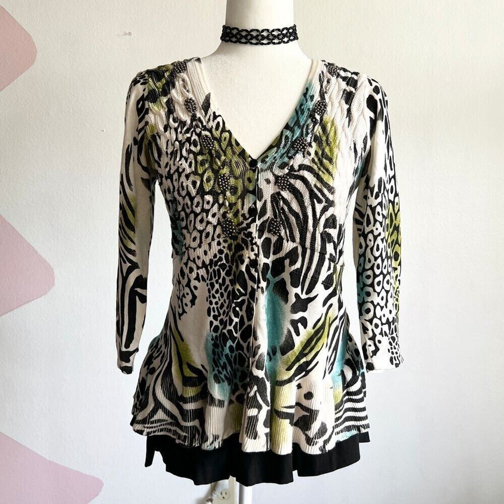 Animal Print Beaded Top, Glam, Y2K, Vintage, Edgy, Indie, Small, Retro, Artsy